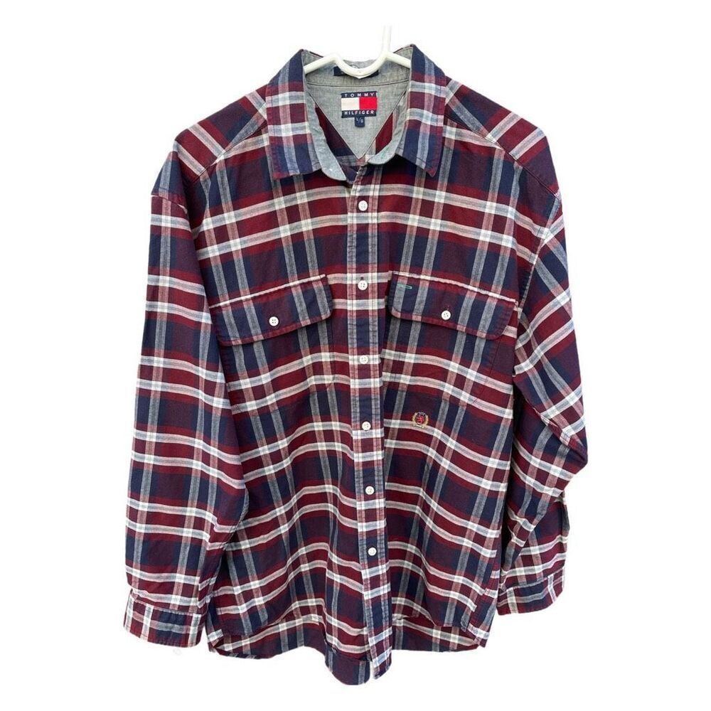 Tommy Hilfiger size L plaid 100% cotton button front.